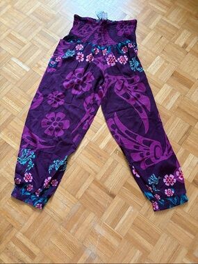 Native Northwest Purple Floral Smocked Waist Harem Pants